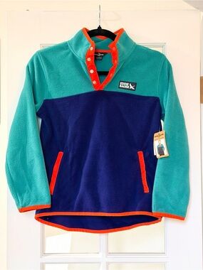 Eddie Bauer Kids Colorblock Fleece Pullover Teal, Navy & Orange Trim